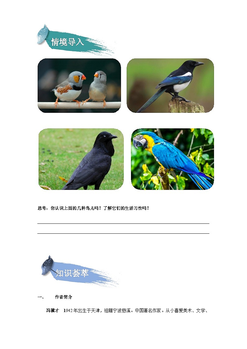 【知识精讲精练】部编版语文五年级上册-第04课：珍珠鸟  讲义（教师版+学生版）02