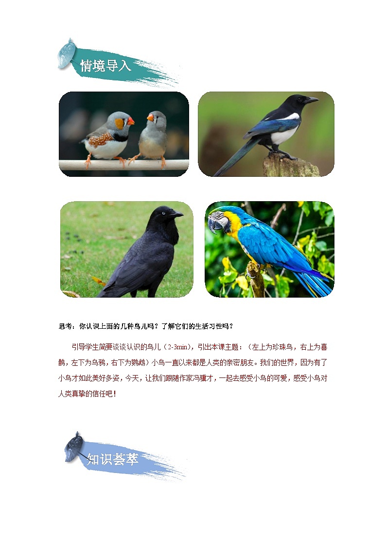 【知识精讲精练】部编版语文五年级上册-第04课：珍珠鸟  讲义（教师版+学生版）02