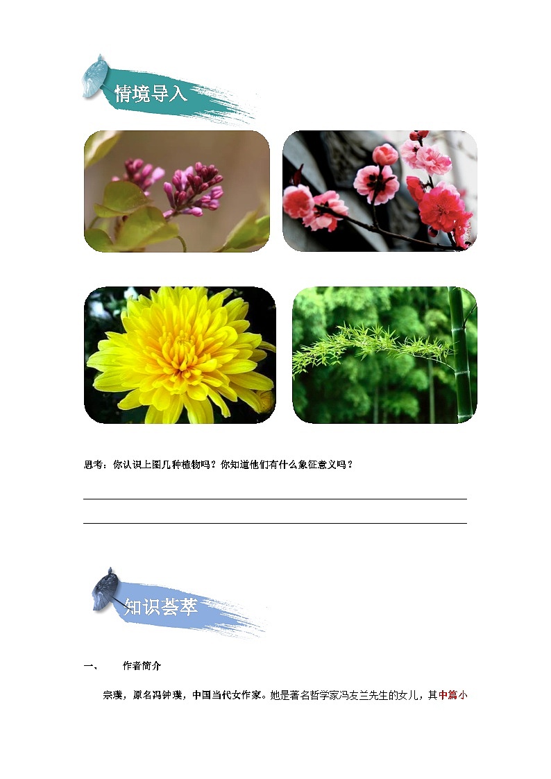 【知识精讲精练】部编版语文六年级上册- 第02课：丁香结 讲义（教师版+学生版）02