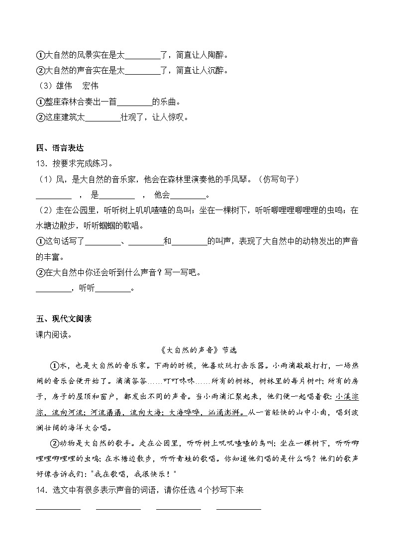 【培优导航·高效练习】三年级上册语文一课一练-21 大自然的声音-人教部编版（含答案）03