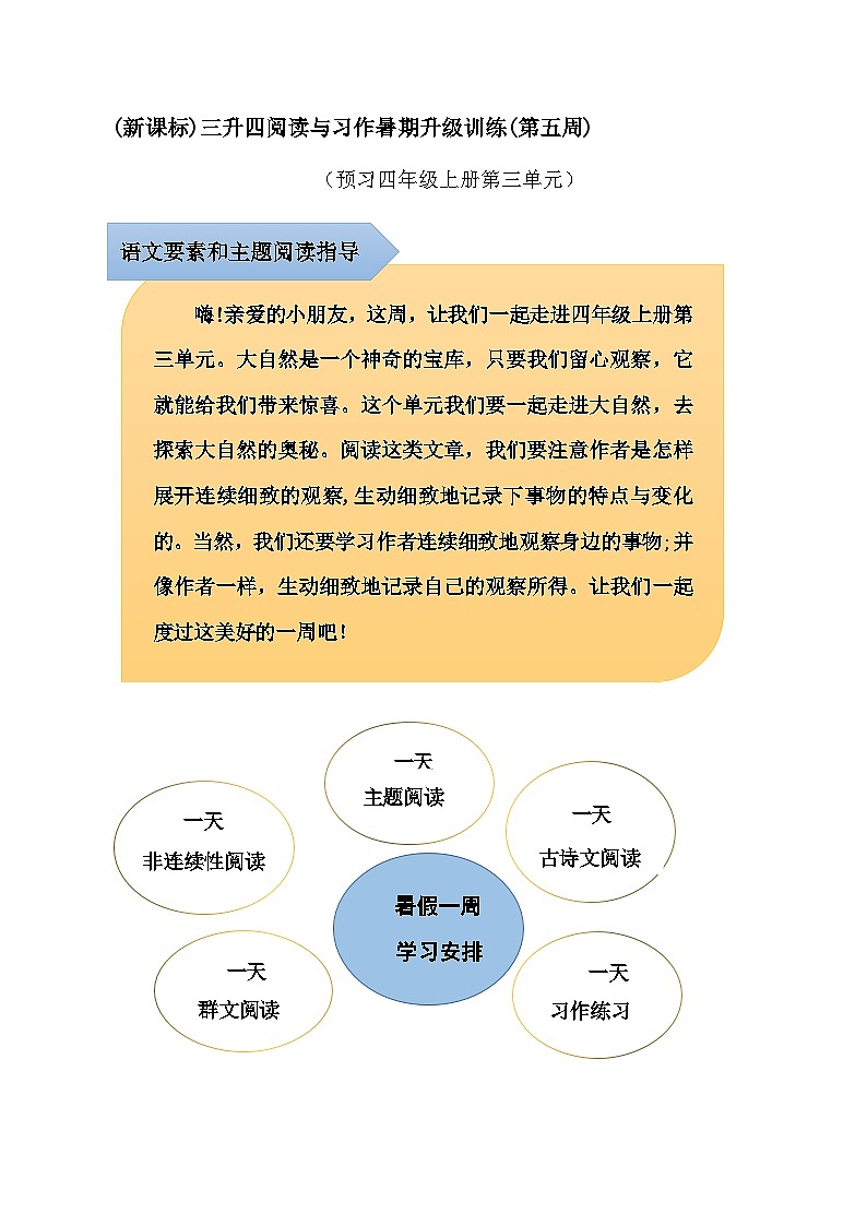 (新课标)三升四语文阅读与习作暑期升级训练(第五周)01