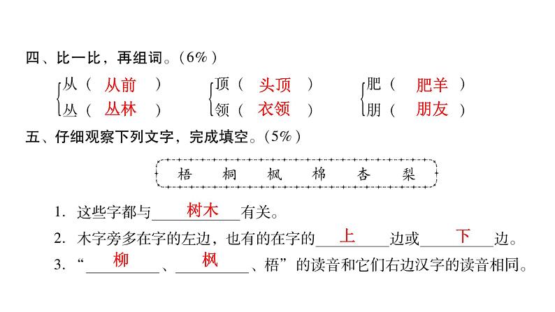 人教版小学语文二年级上册第二单元综合能力评价（试卷）课件05