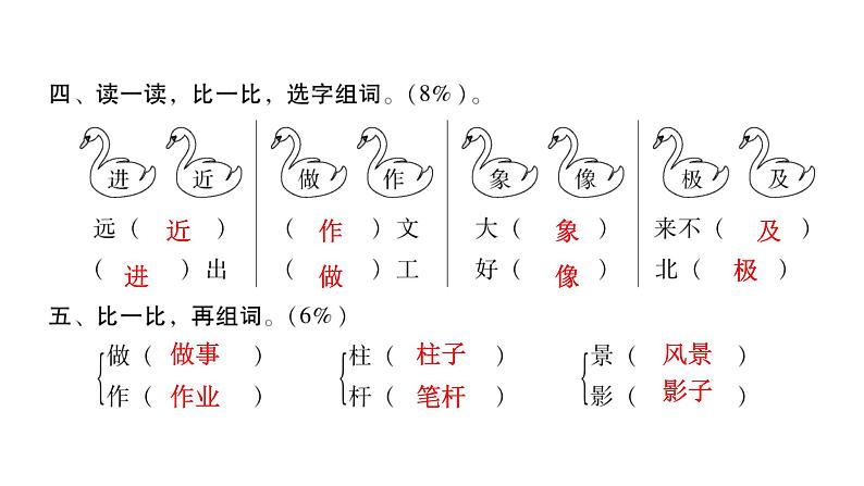 人教版小学语文二年级上册第三单元综合能力评价（试卷）课件第5页