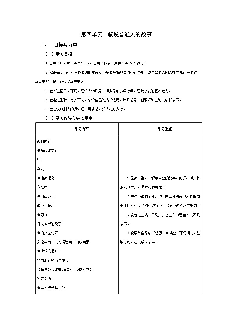 【大单元教案】部编版 小学语文 六年级上册 第四单元 （教学设计）01