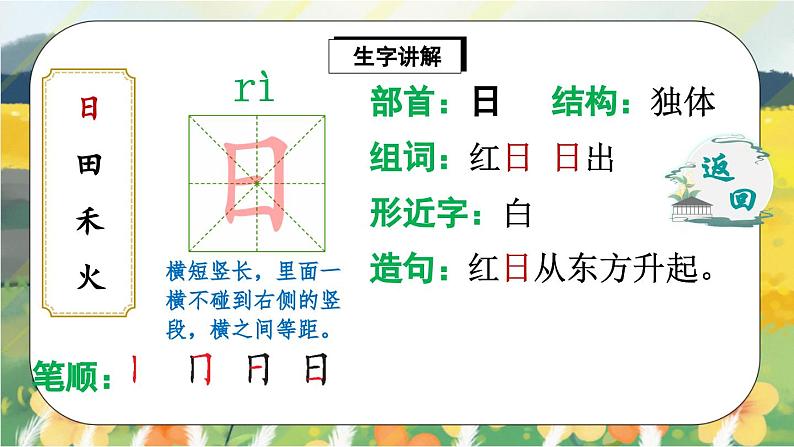 人教版语文一年级上册课件识字4 日月水火（生字讲解）第3页