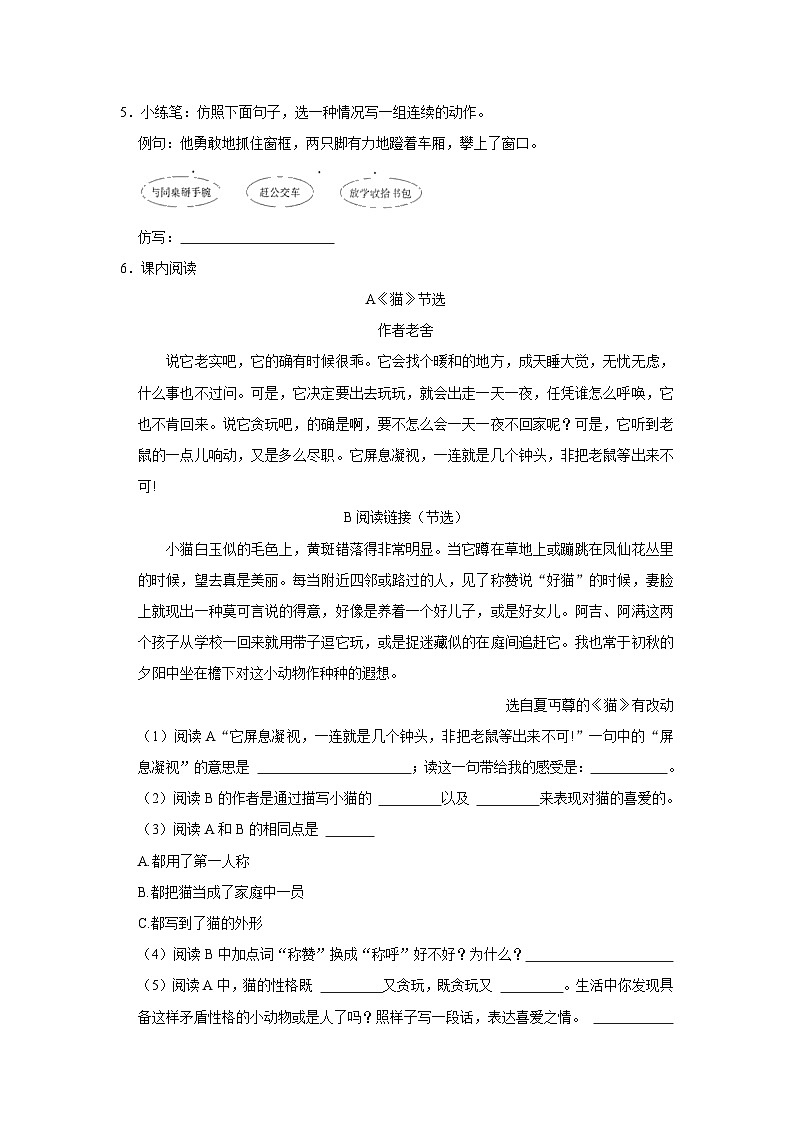 河北省唐山市路北区2022-2023学年四年级下学期期末语文试卷（有解析）02