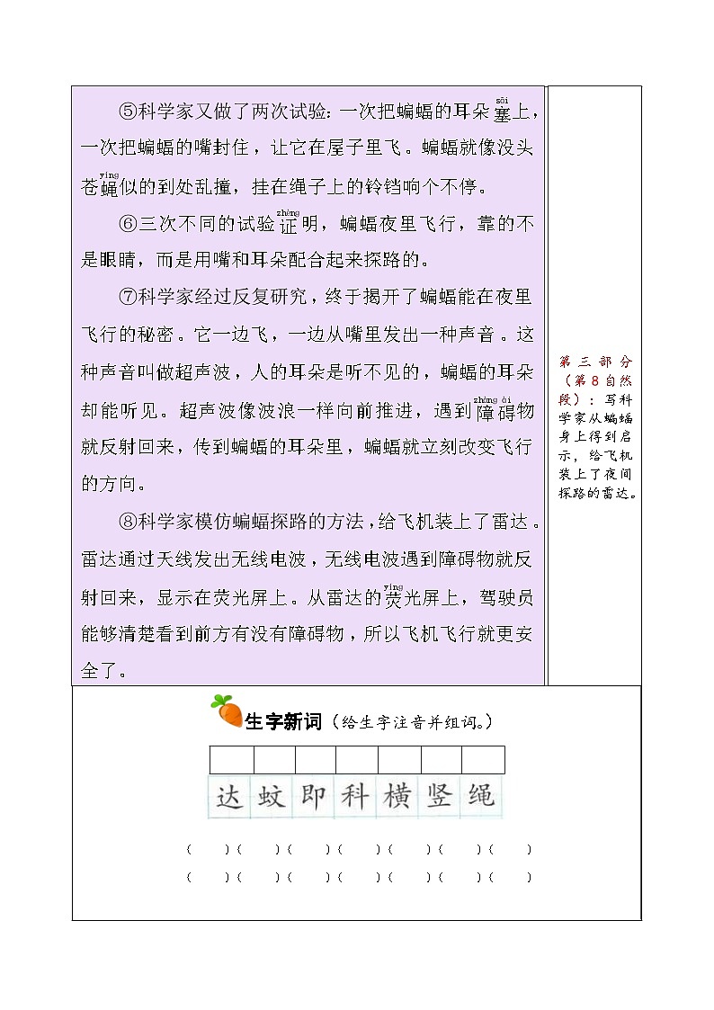 四年级上册语文讲义-预习与讲练：第6课《夜间飞行的秘密》-部编版第2页