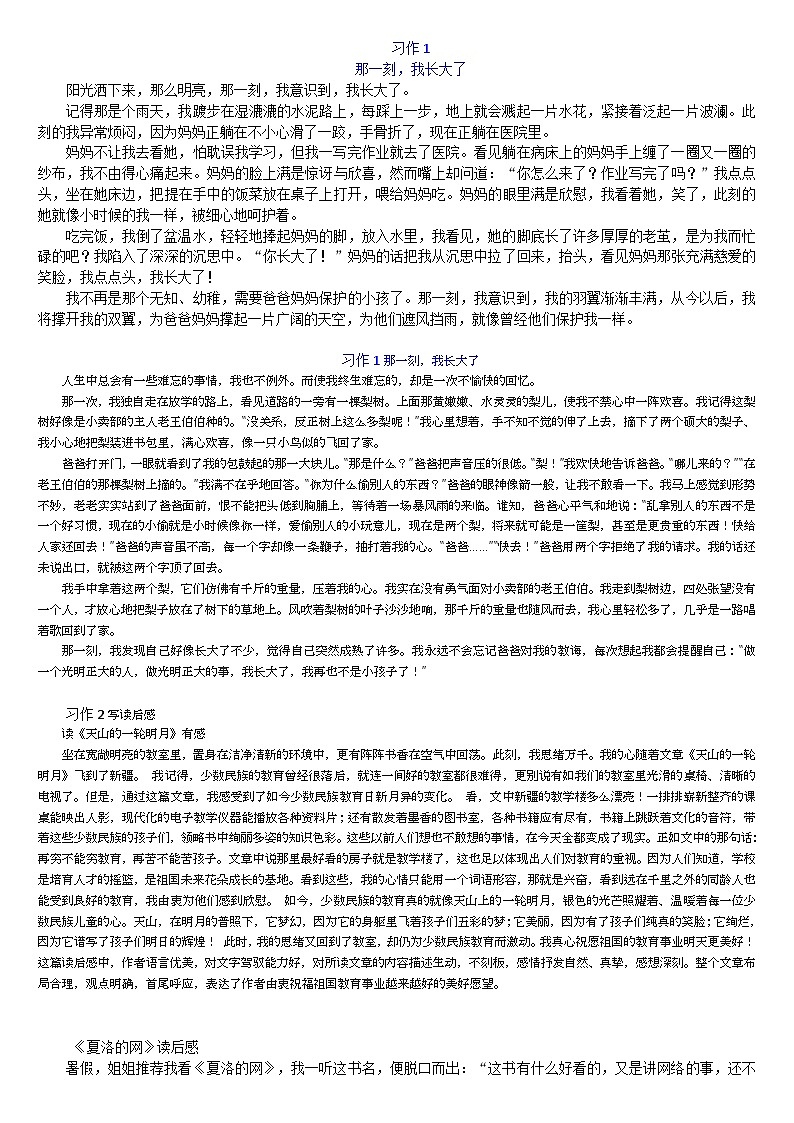 部编版五年级下册习作范文01