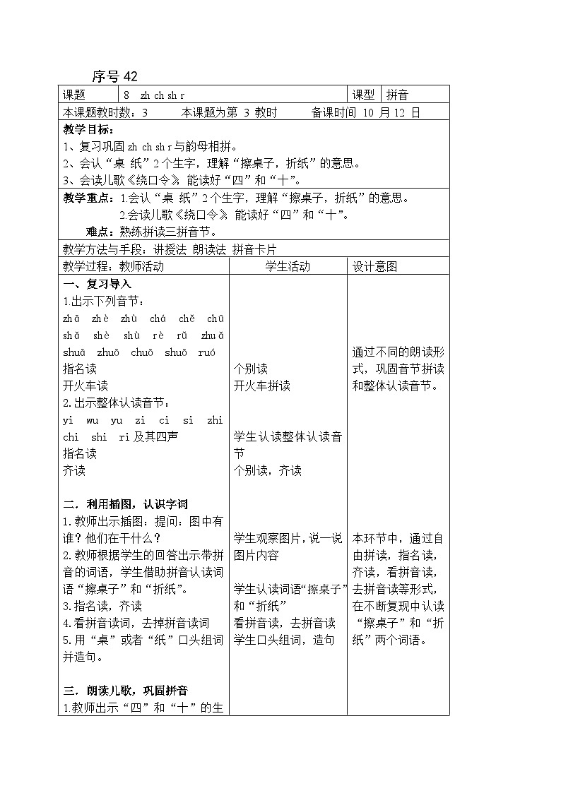 部编版语文一年级上册 汉语拼音 8zh ch sh r 第三课时第1页