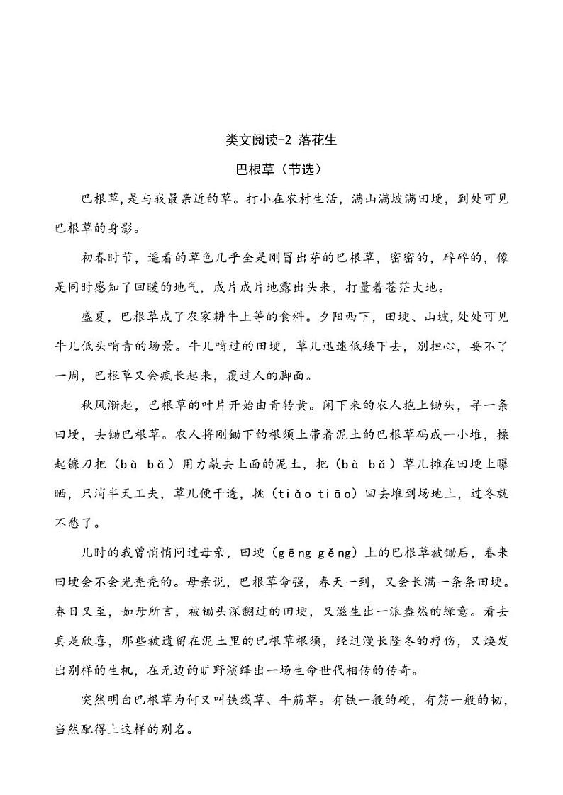 语文五年级上册类文阅读-2 落花生 试卷01