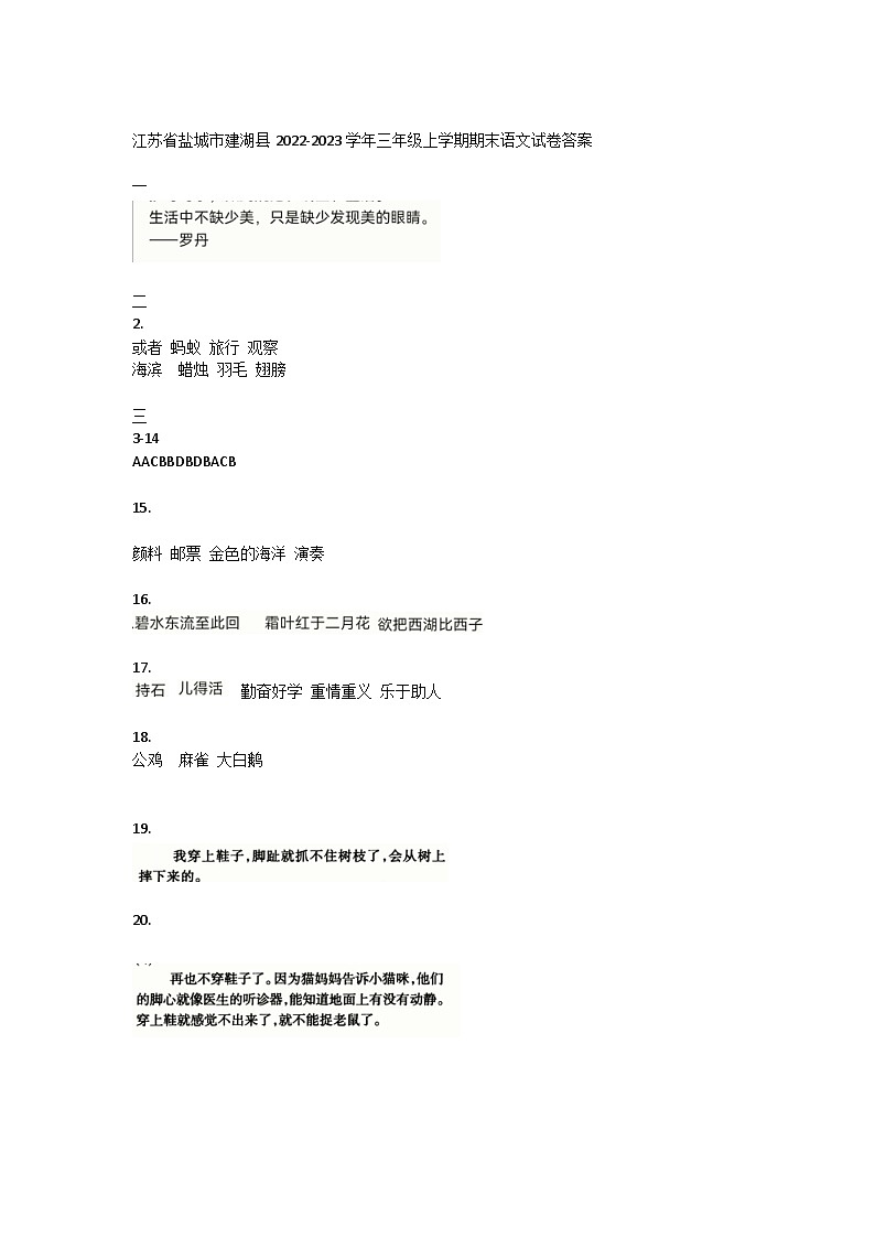 江苏省盐城市建湖县2022-2023学年三年级上学期期末语文试卷01