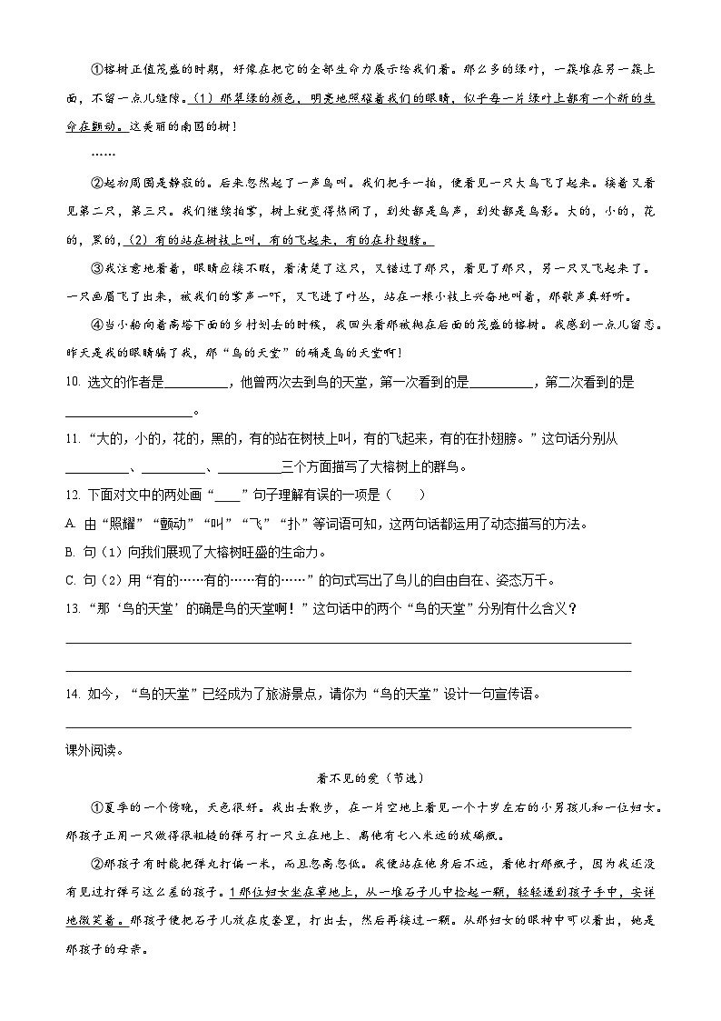 22、五年级上册12月月考语文试卷（原卷+答案解释）2023-2024学年部编版第3页
