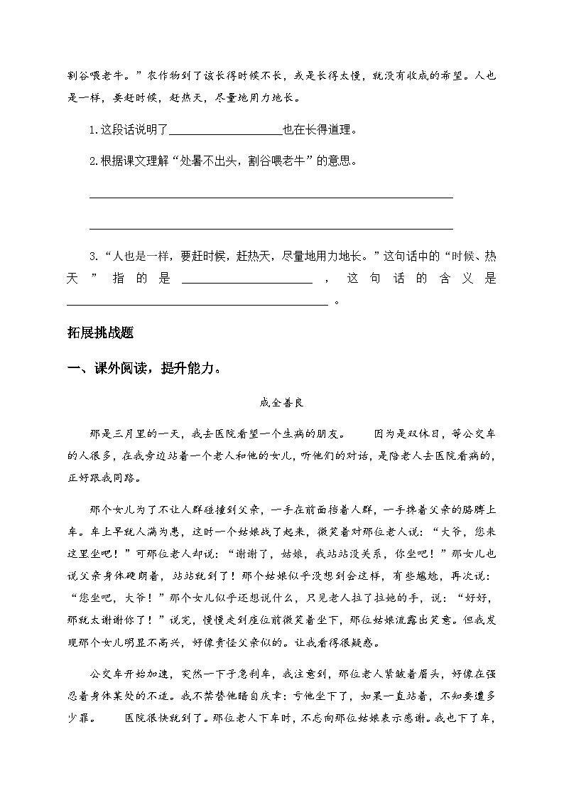 统编版六年级语文上册-16.夏天里的成长-分层课时练03