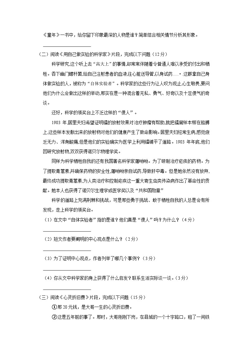 2023年河南省平顶山市舞钢市小升初语文试卷第3页