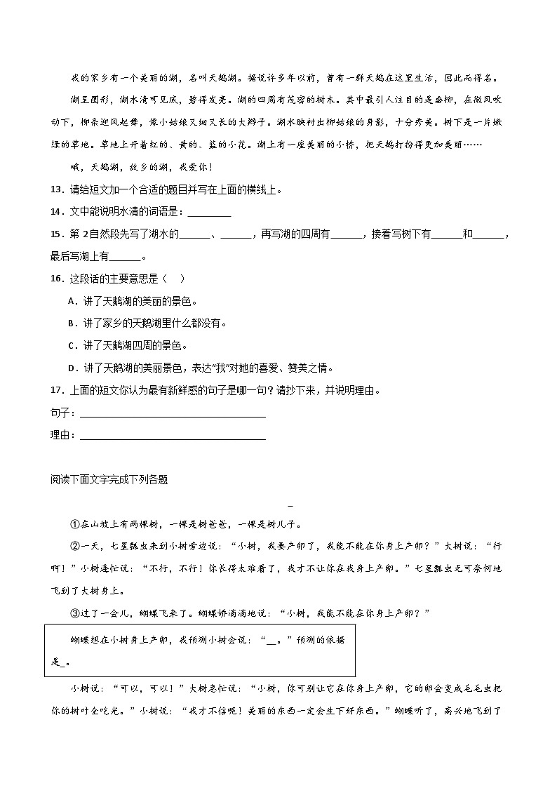 期中阶段调研卷（二）2023-2024学年语文三年级上册（统编版）03