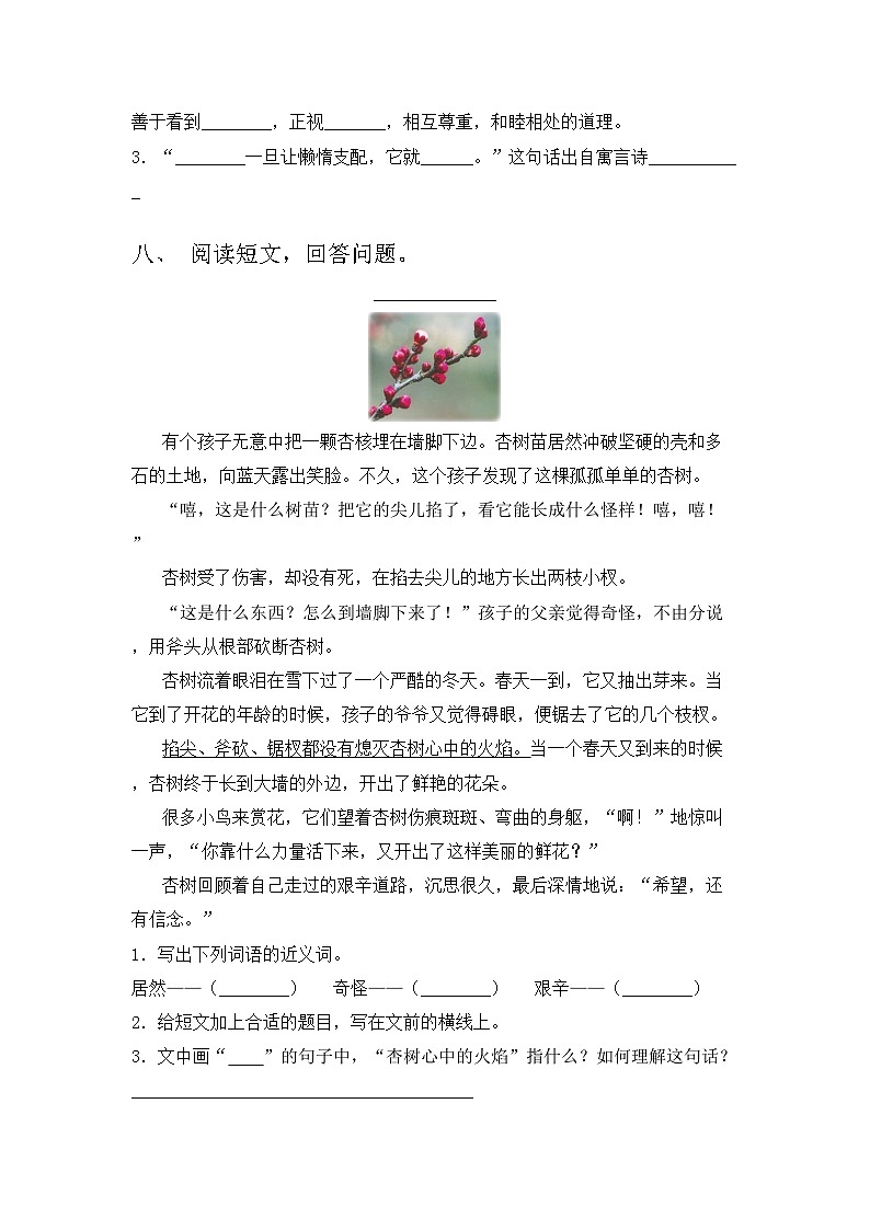 人教版三年级语文上册期中试卷及完整答案第3页