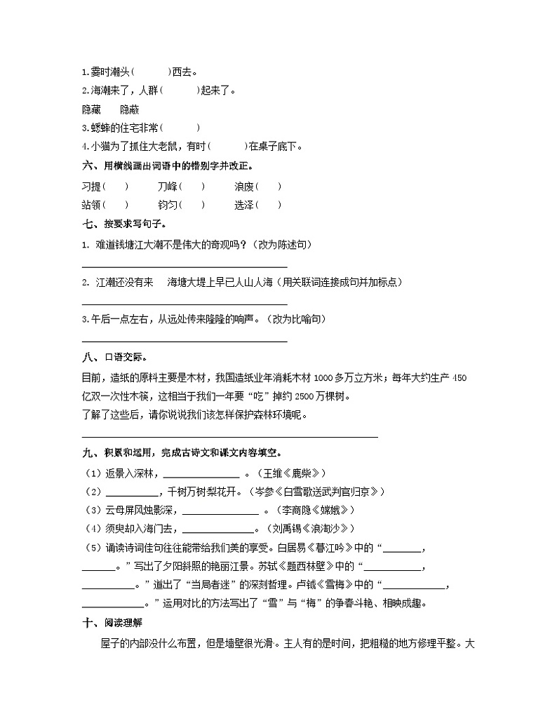 期中综合素养测评·提升卷（试题）统编版语文四年级上册03