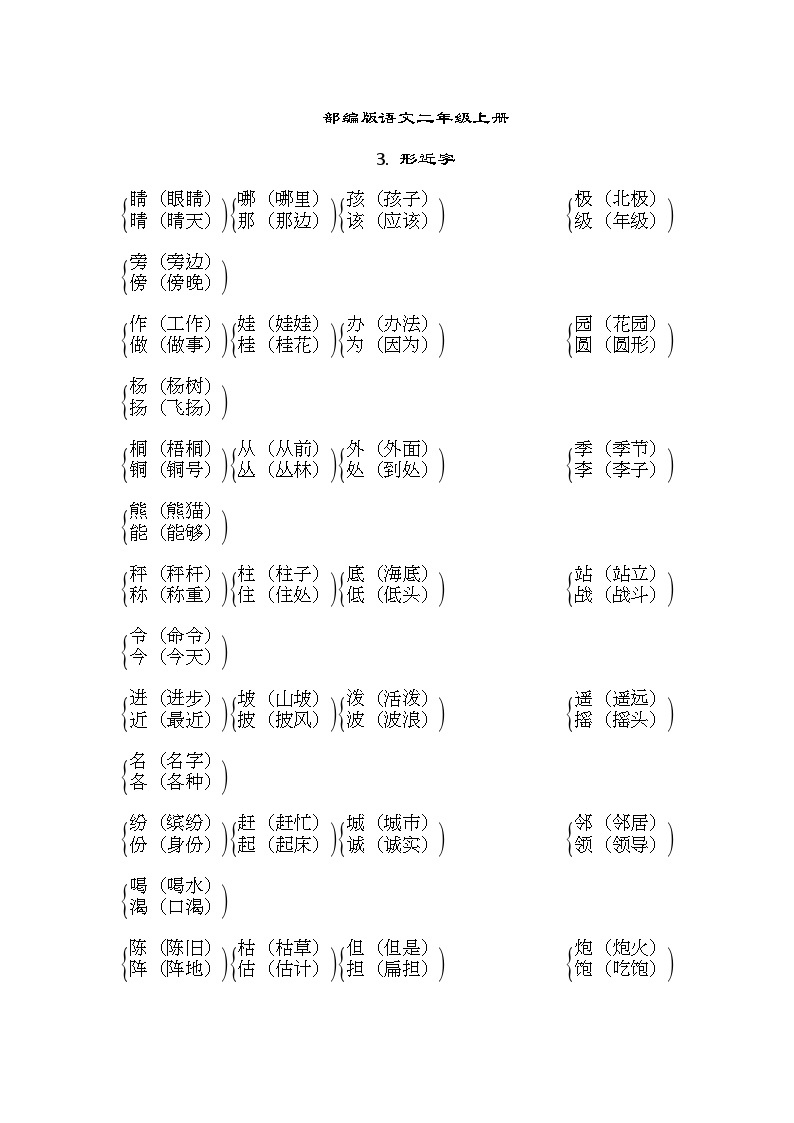 部编版语文二上 形近字（知识梳理）01