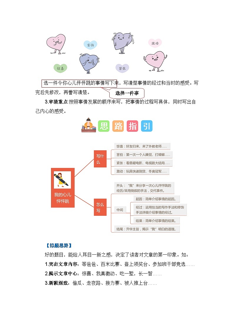 8、第八单元习作：我的心儿怦怦跳（技法+范文+素材）四年级语文上册单元作文（统编版）第2页