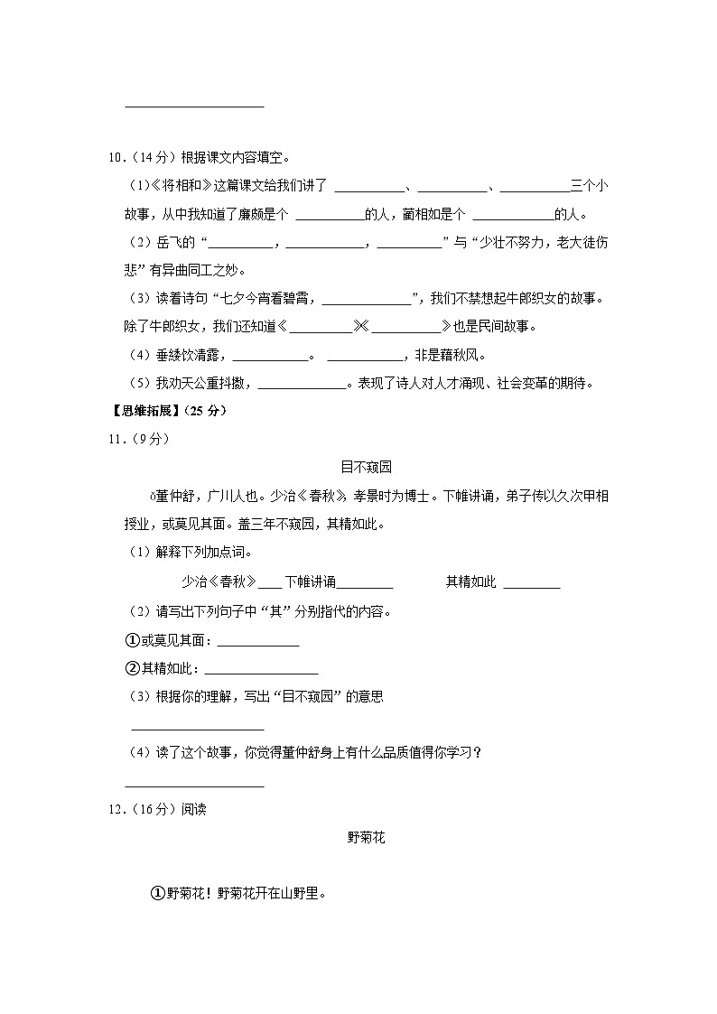 浙江省金华市兰溪市2023-2024学年五年级上学期期中语文试卷03