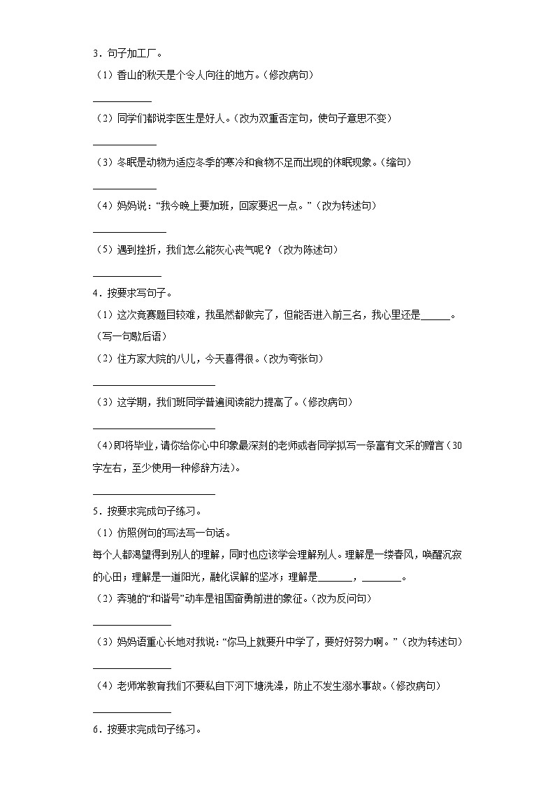 专题14小升初按要求完成句子第2页