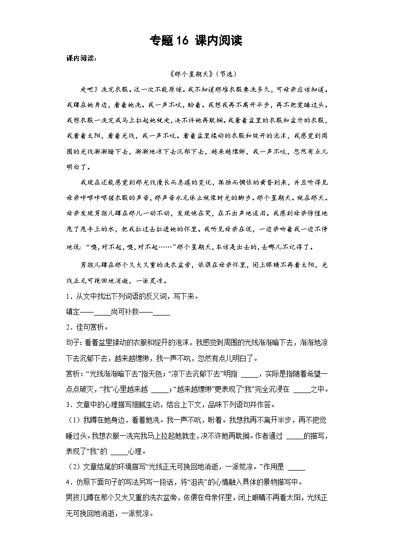 专题16小升初课内阅读第1页