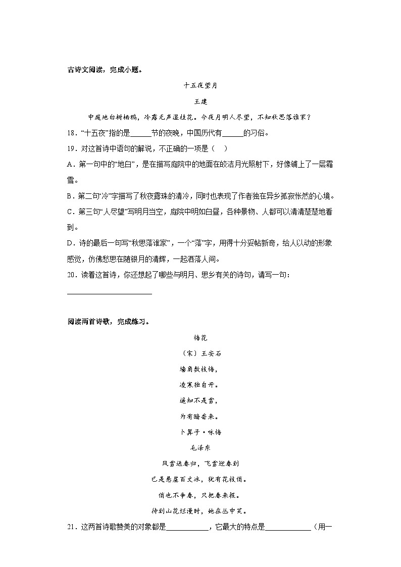 专题19小升初诗词曲鉴赏第3页