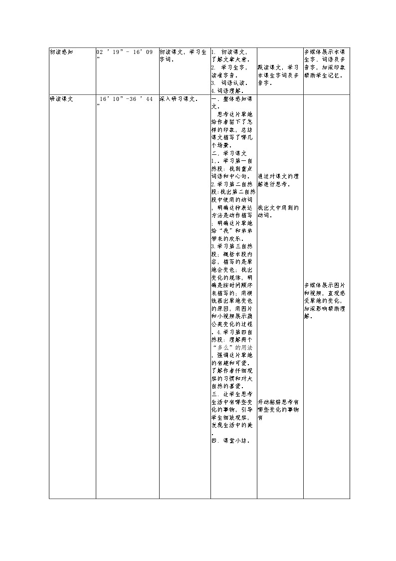 部编版语文三年级上册 16 《金色的草地》教学设计（表格式）第2页