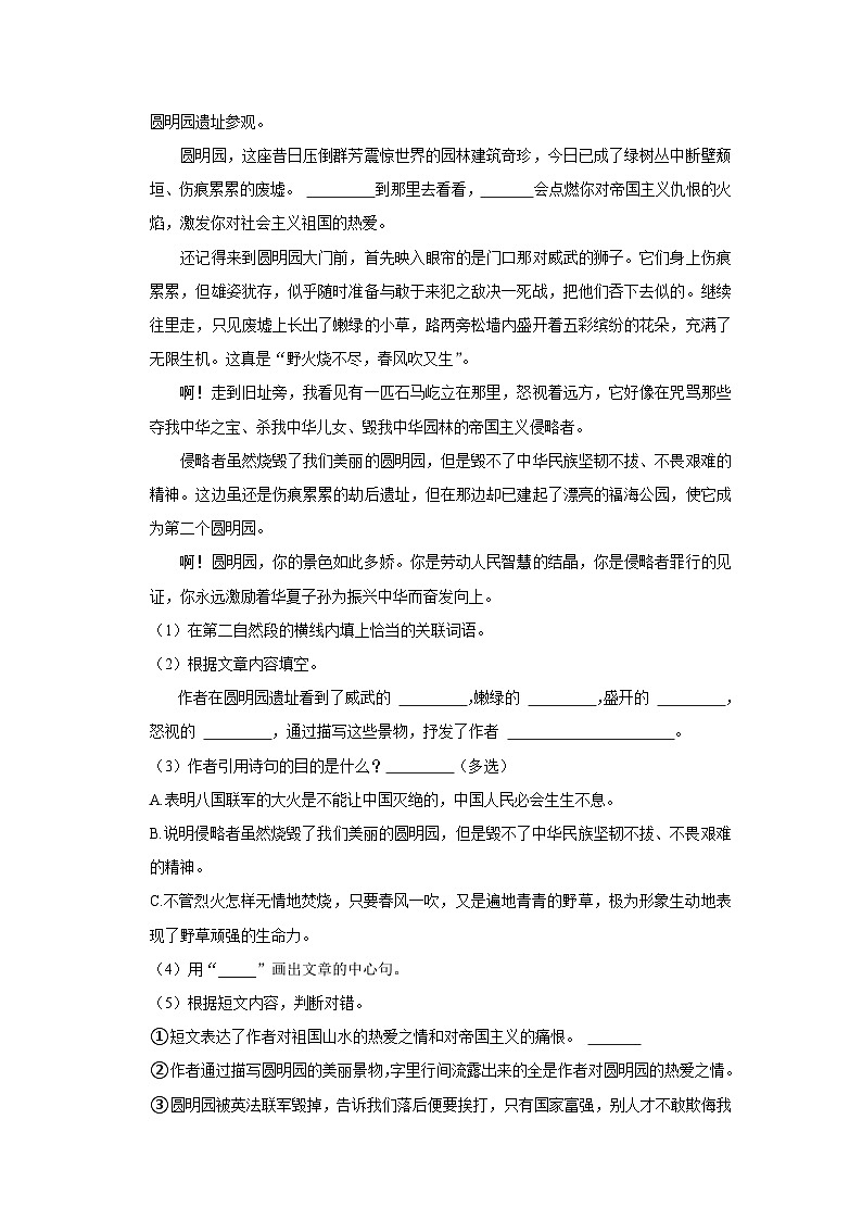 广东省汕尾市陆丰市碣石镇2023-2024学年五年级上学期期中语文试卷03