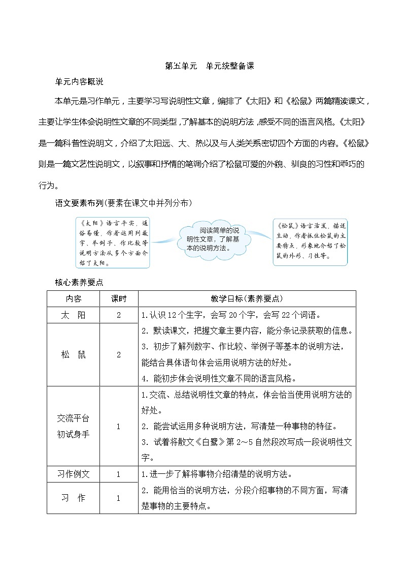 统编版语文五年级上册 第五单元《统整备课》教案01
