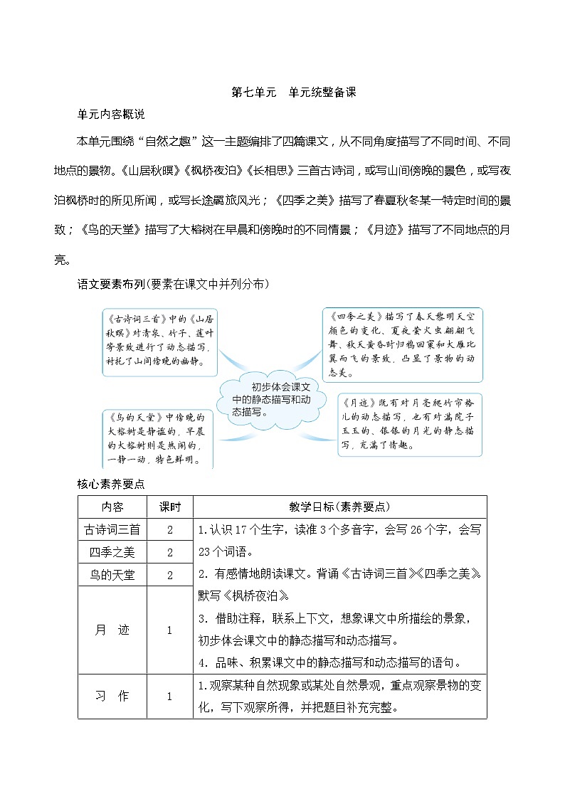 统编版语文五年级上册 第七单元《统整备课》教案01