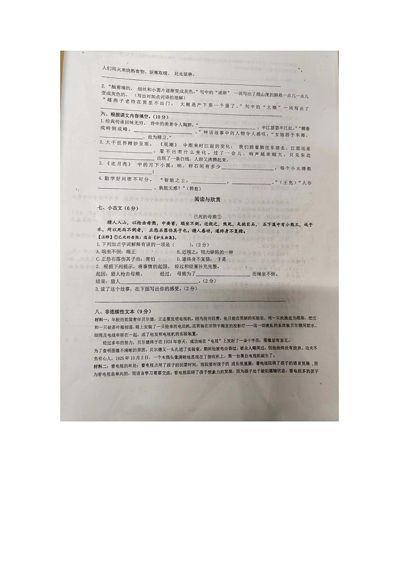 浙江省金华市兰溪市振兴小学2023-2024学年四年级上学期11月期中语文试题02