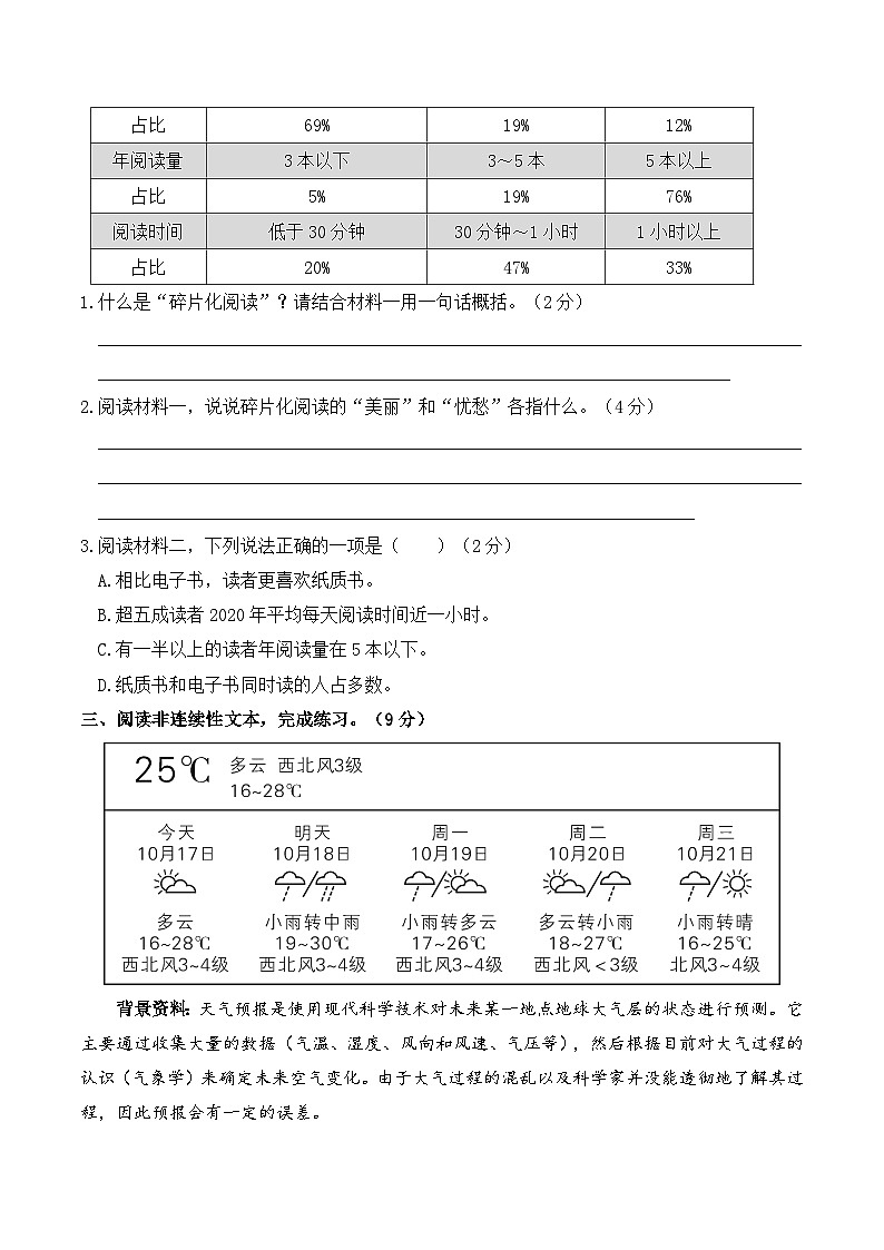 人教部编版五年级语文上册 期末专项突破卷——非连续性文本阅读【含答案】第2页