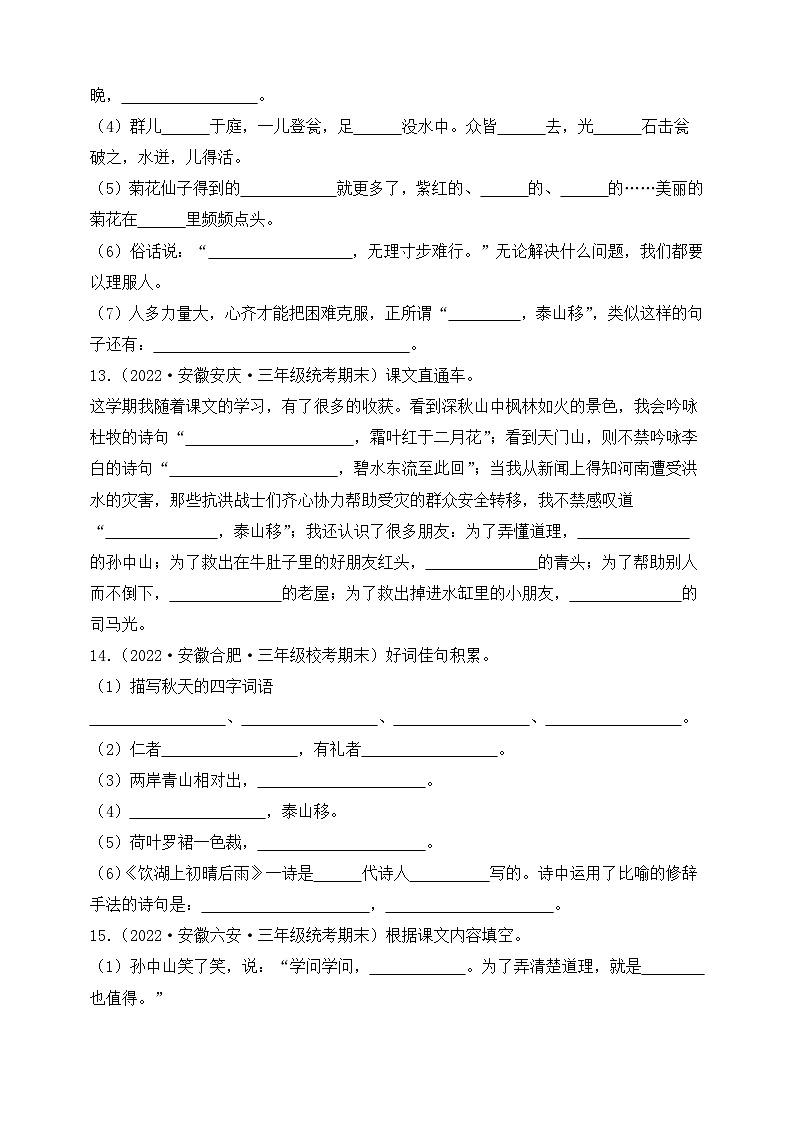 专题05+积累运用+2023-2024学年语文三年级上册期末备考真题分类汇编（安徽地区专用）03