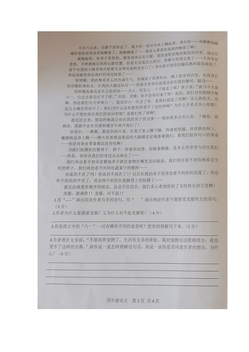 广东省湛江市坡头区2022-2023学年四年级下学期期末教学质量检测语文试卷03