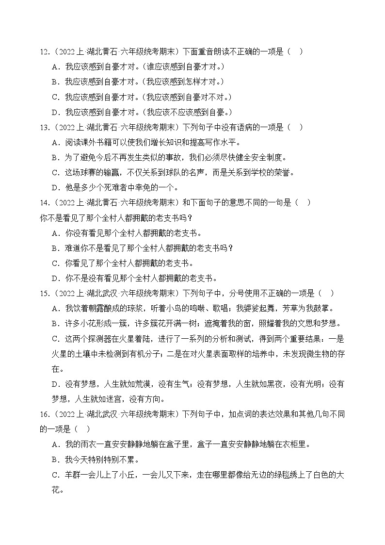 专题03+句子句法应用+2023-2024学年语文六年级上册期末备考真题分类汇编（湖北地区专版）第3页