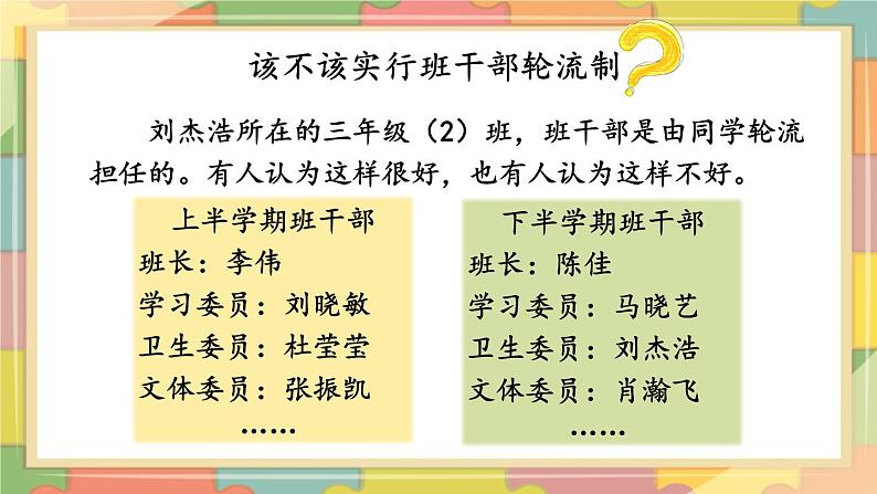 口语交际：该不该实行班干部轮流制 课件第2页