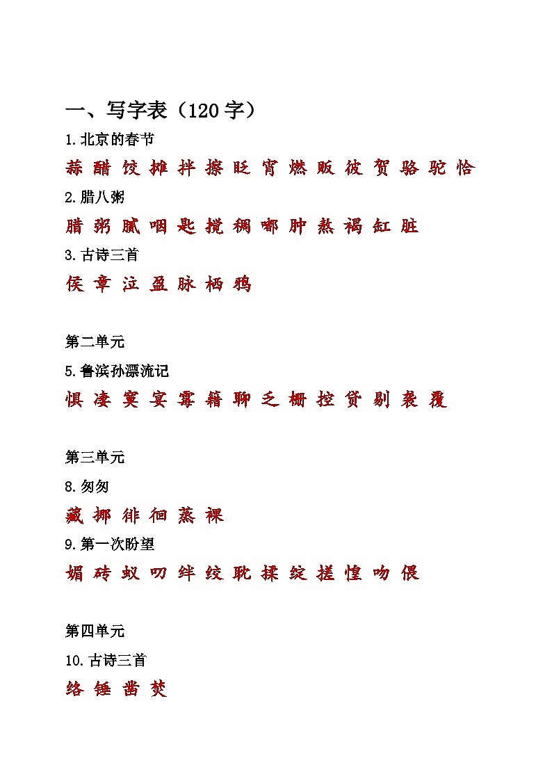 六年级下册课本内生字词汇总 教学案第1页