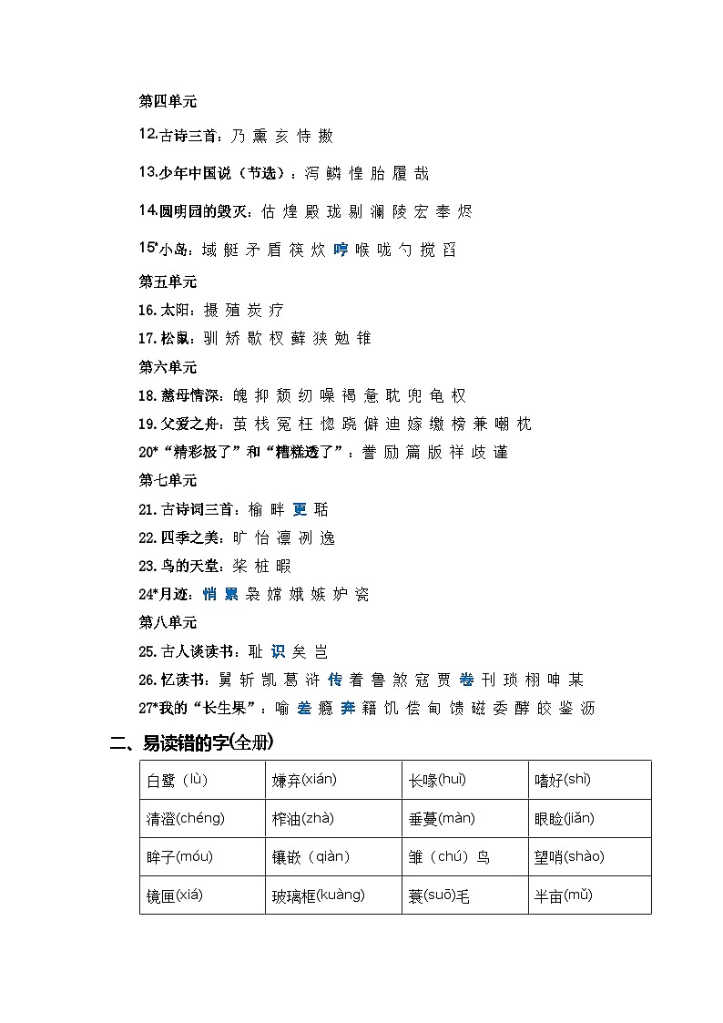 【期末复习】统编版 2023-2024学年五年级语文上册期末专项复习 专题01 字音辨析-专题训练02