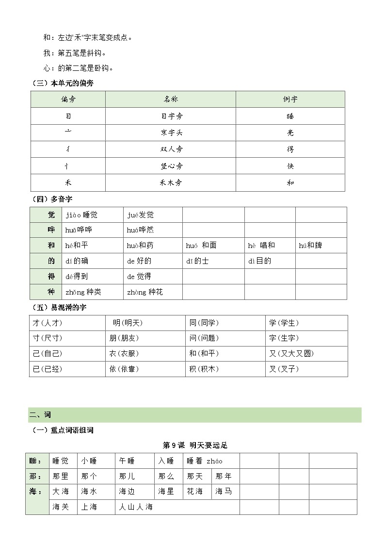 【期末复习】第七单元（知识清单）-2023-2024学年一年级语文上册单元复习（统编版）02