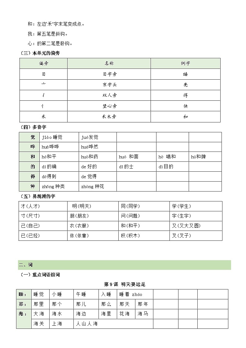 【期末复习】第七单元（知识清单）-2023-2024学年一年级语文上册单元复习（统编版）02