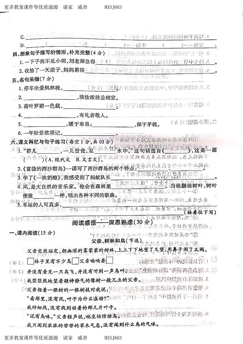 山西省吕梁市柳林县2022-2023学年三年级上学期期末测试语文试卷02