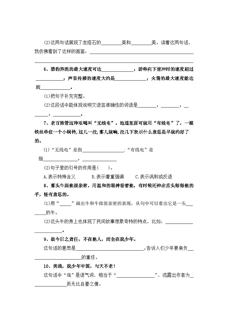 专题4：精彩句段解析-2023-2024学年五年级上册语文期末专项知识点（统编版）02