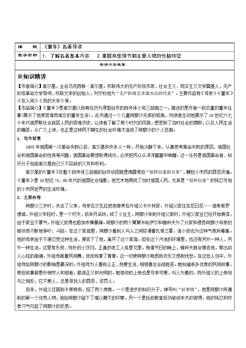 语文09-《童年》名著导读（教师版）第1页