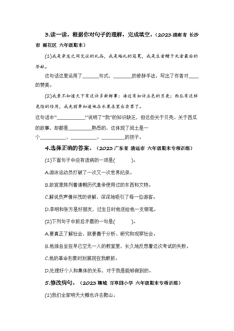专题04+病句辨析与句子理解-2023-2024学年六年级语文寒假专项提升（统编版）03