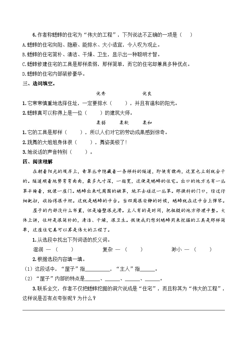 四年级语文上册（知识点+配套练习）11.《蟋蟀的住宅》学生版第3页