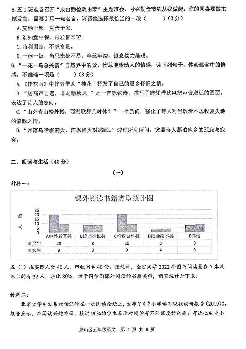 江苏省徐州市泉山区2022-2023学年五年级上学期期末语文试卷02