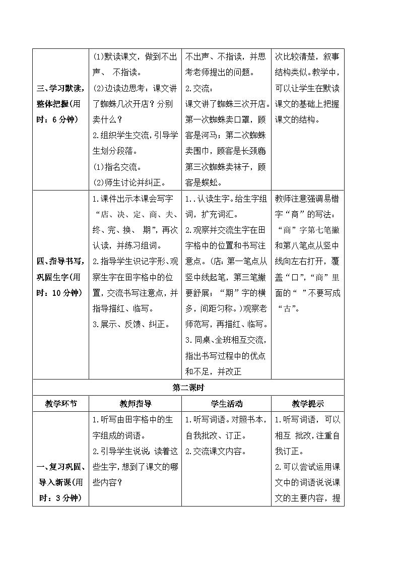 人教部编版语文二年级下册 20 蜘蛛开店 导学案03