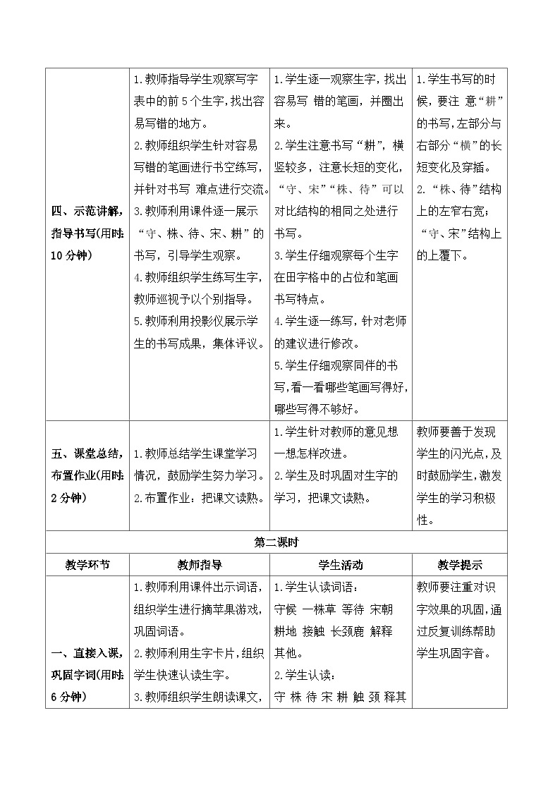 人教部编版语文三年级下册  5 守株待兔 导学案03