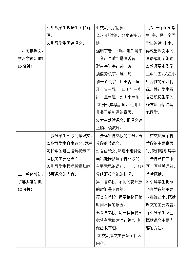 人教部编版语文三年级下册  13 花钟 导学案02